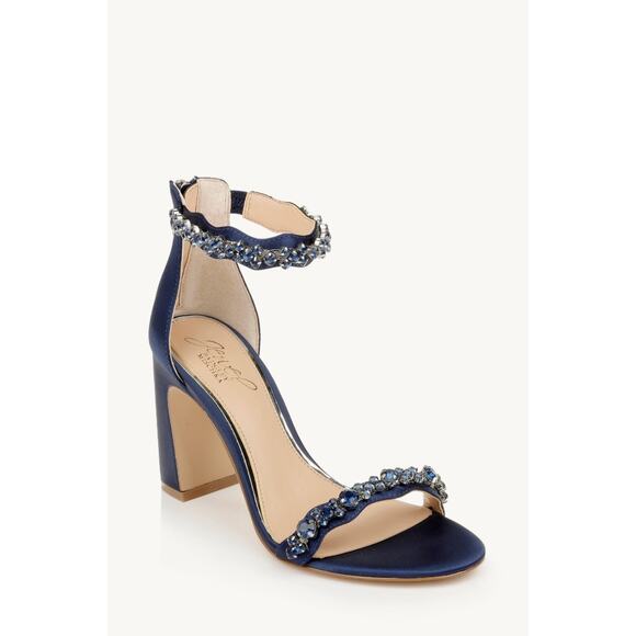 Jewel by Badgley Mischka Odessa Crystal Adorned Block Heel Navy Blue - Picture 1 of 5